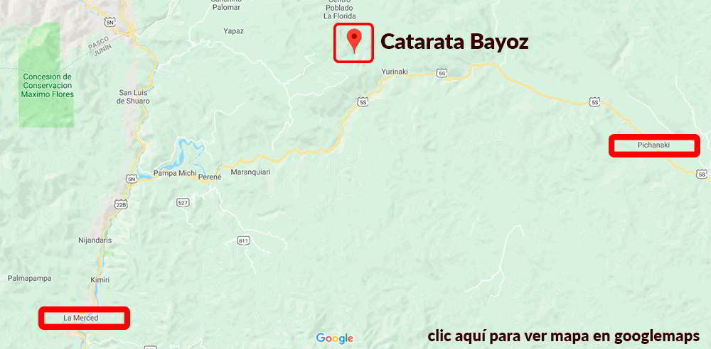 Mapa de ubicación de la Catarata Bayoz y Puerto Yurinaki.